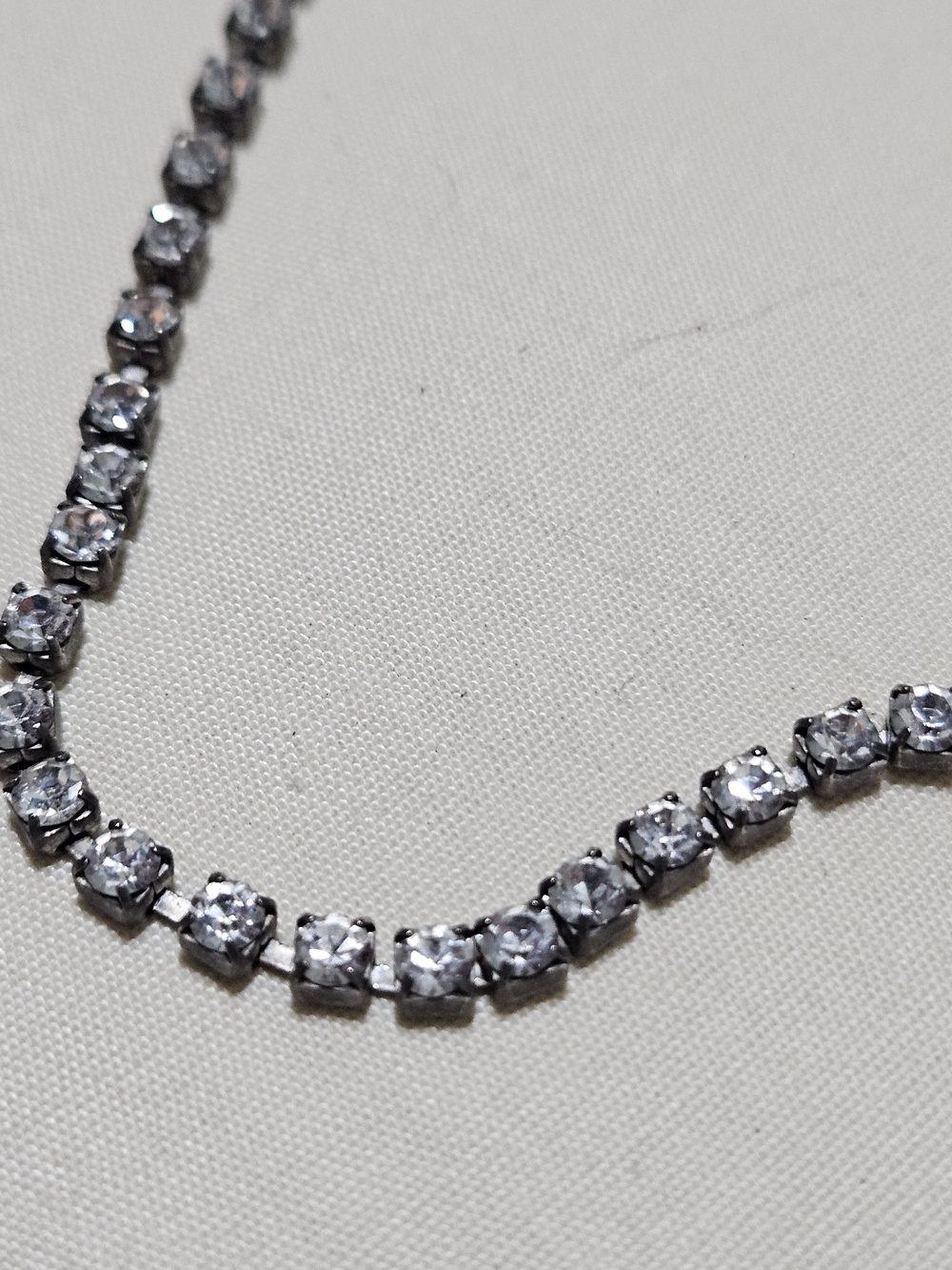 Gunmetal-tone Tennis Necklace set with clear round Rhinestones